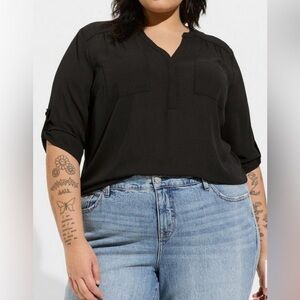 TORRID/  Harper Georgette Pullover 3/4 Sleeve Blouse/ Black size 3